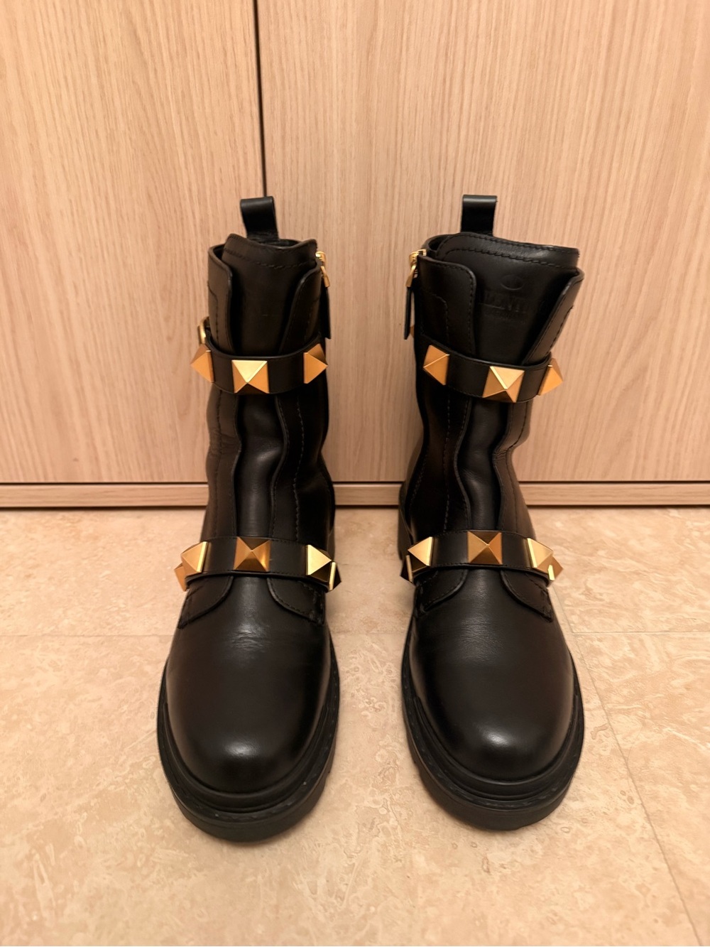 Valentino Garavani Roman Stud Calfskin Combat Boots